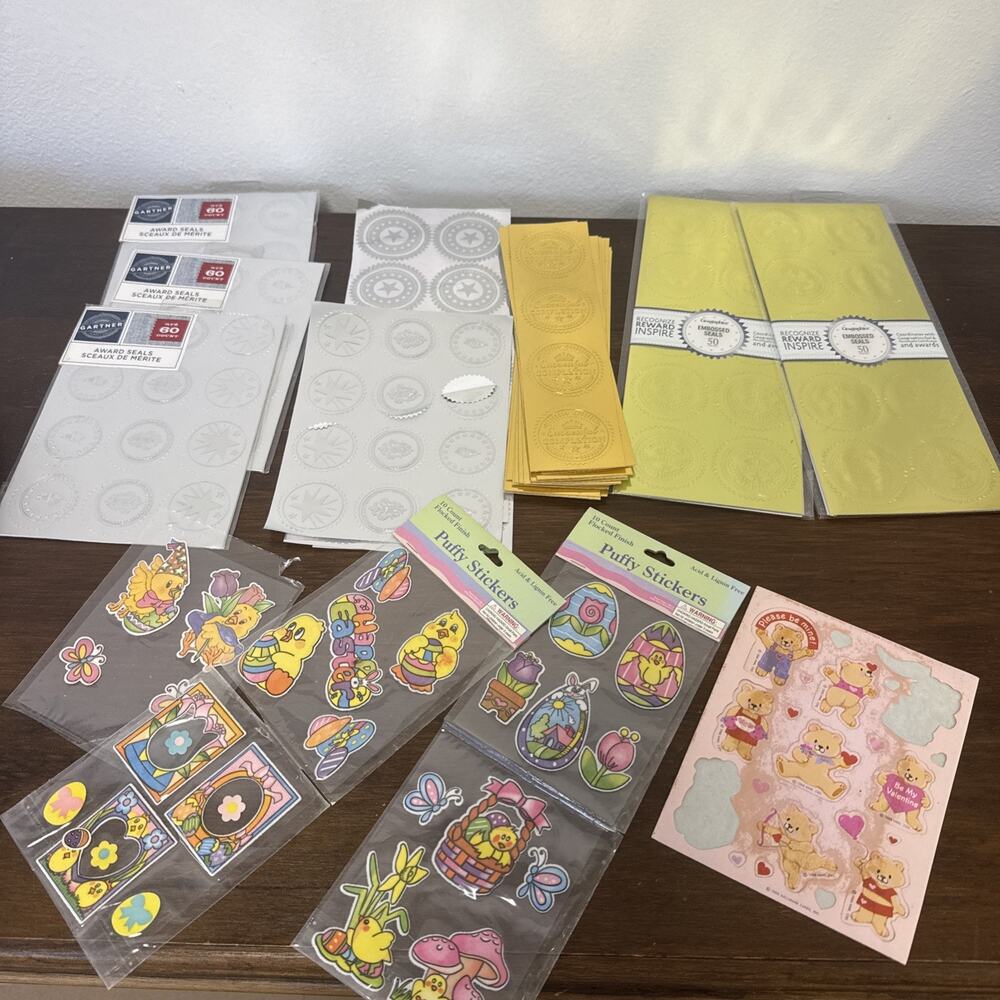 Teacher Classroom Reward Sticker Lot Gartner Award Seals Easter Puffy Sheets